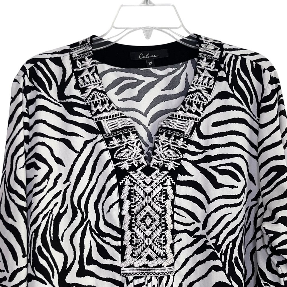 Calessa Zebra Print Boho Tunic‎ Top 1X - Picture 3 of 9